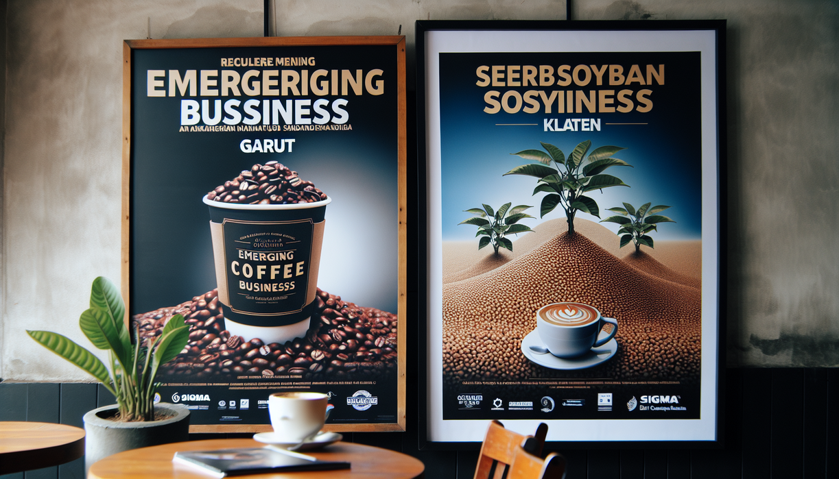 alt_text: Poster promosi bisnis kopi Garut dan kedelai Klaten yang mengalami perkembangan pesat.