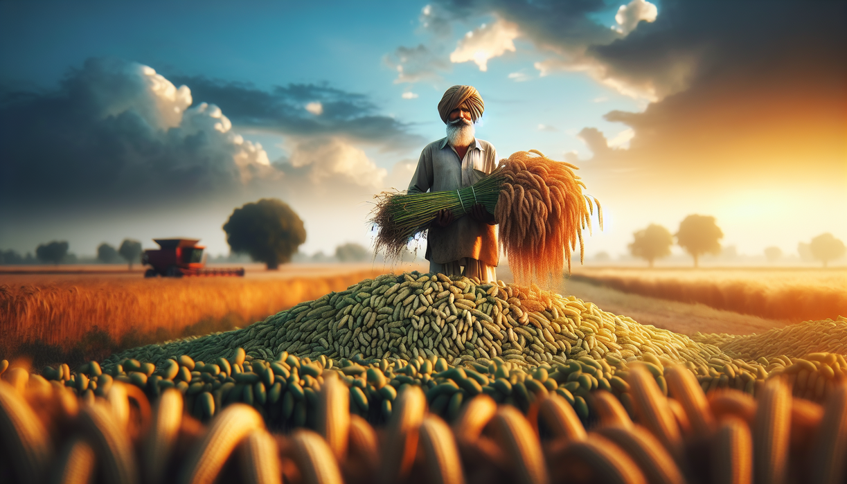 alt_text: Petani dengan hasil panen melimpah, simbol ekonomi desa yang tumbuh dan berkembang.