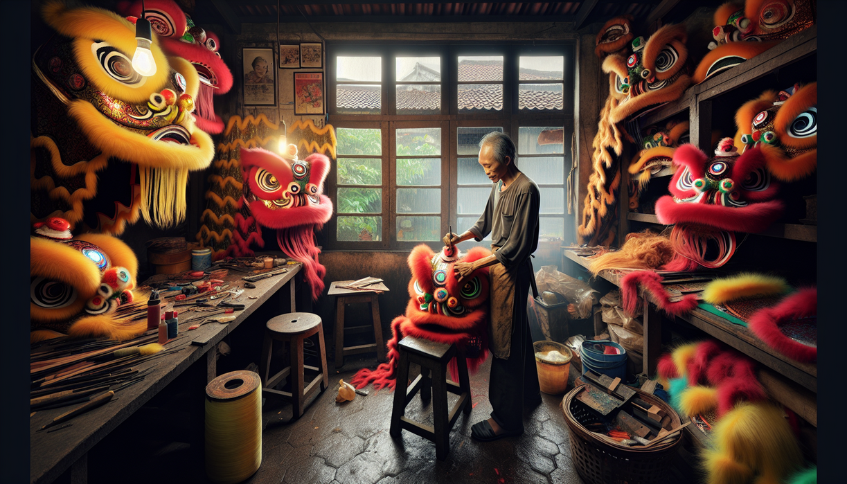 alt_text: Perajin Barongsai Bogor sibuk memenuhi pesanan yang meningkat drastis menjelang Imlek.