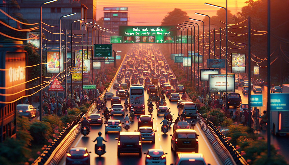 alt_text: "Keramaian kendaraan saat puncak arus mudik di Kota Cirebon."