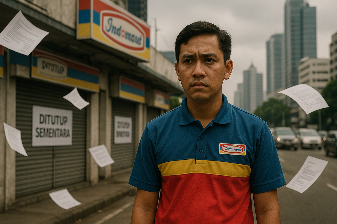 alt_text: Diskusi hangat soal penutupan ribuan gerai Indomaret, perspektif dari karyawan terdampak.